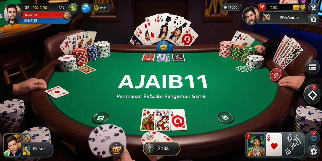 Screenshot antarmuka permainan Poker AJAIB11 yang menarik dan interaktif.