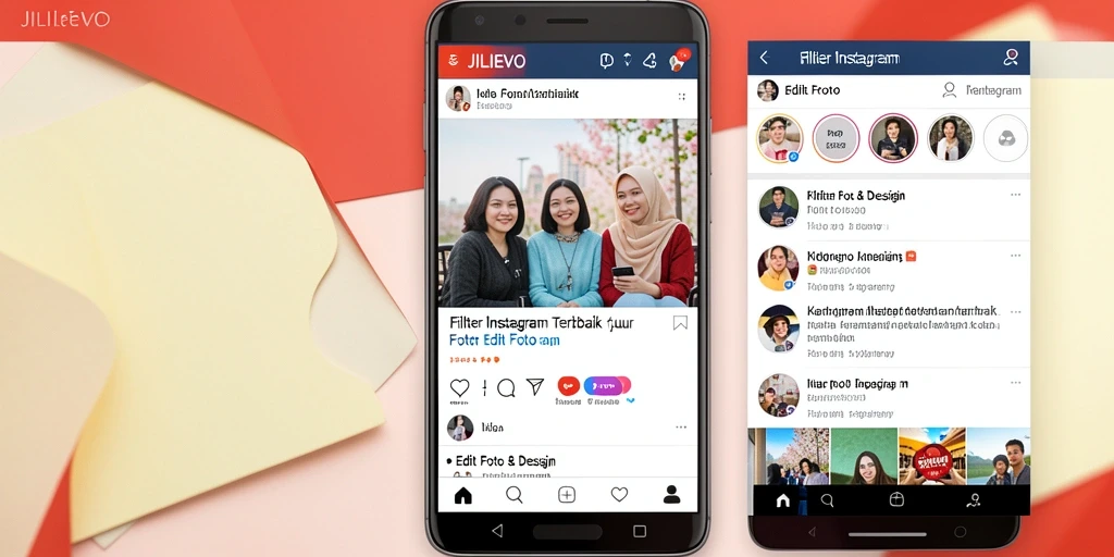 Antarmuka JILIEVO dengan berbagai pilihan filter untuk foto Instagram.